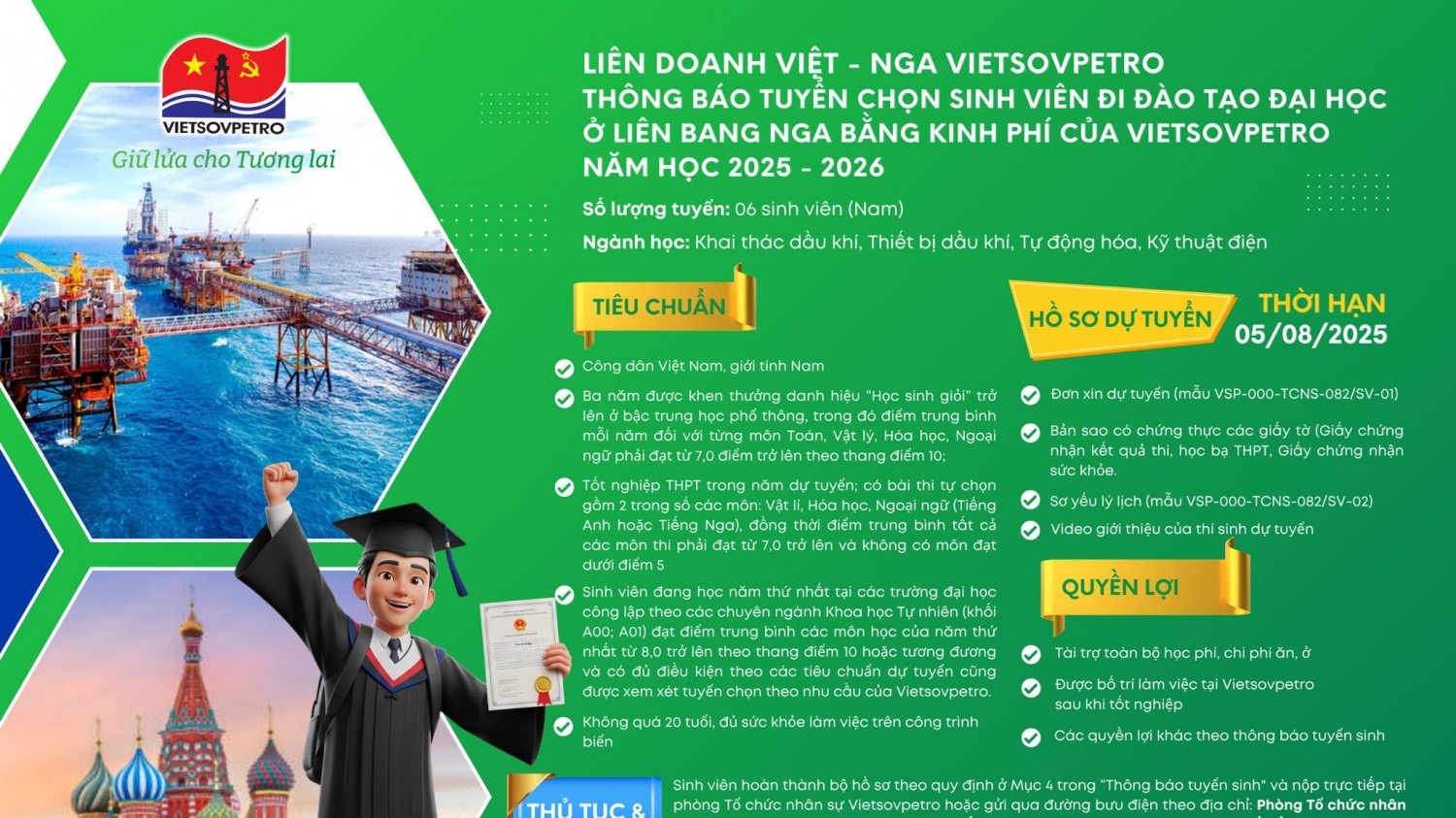Tuyển chọn sinh viên đào tạo đại học tại Liên bang Nga bằng kinh phí của Vietsovpetro năm học 2025-2026