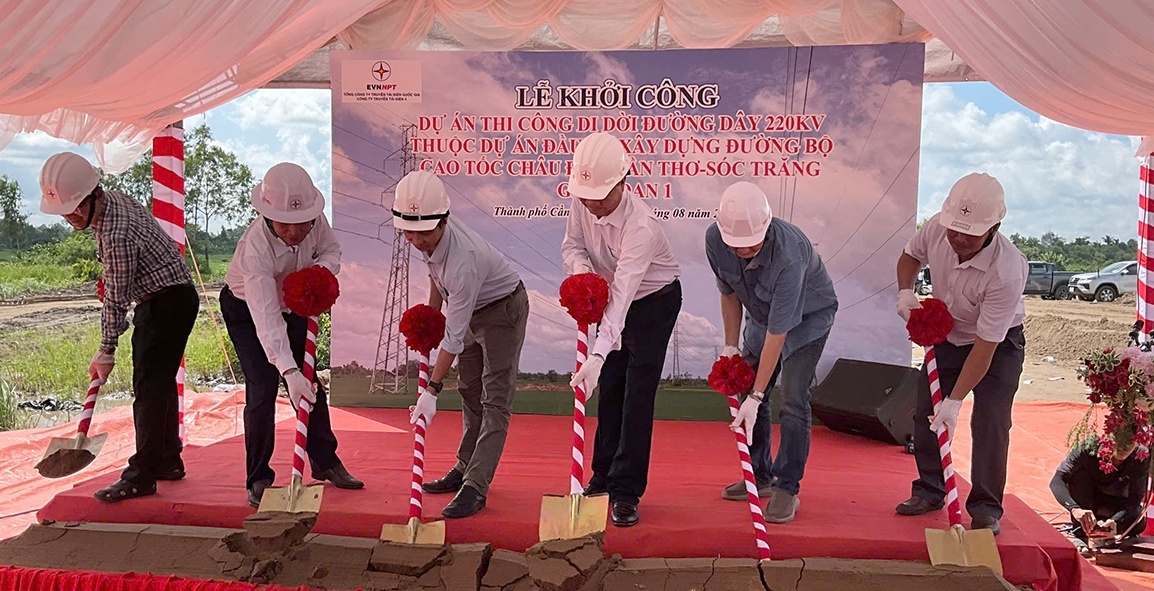Công ty Truyền tải điện 4 khởi công di dời đường dây 220kV phục vụ cao tốc Châu Đốc - Cần Thơ - Sóc Trăng