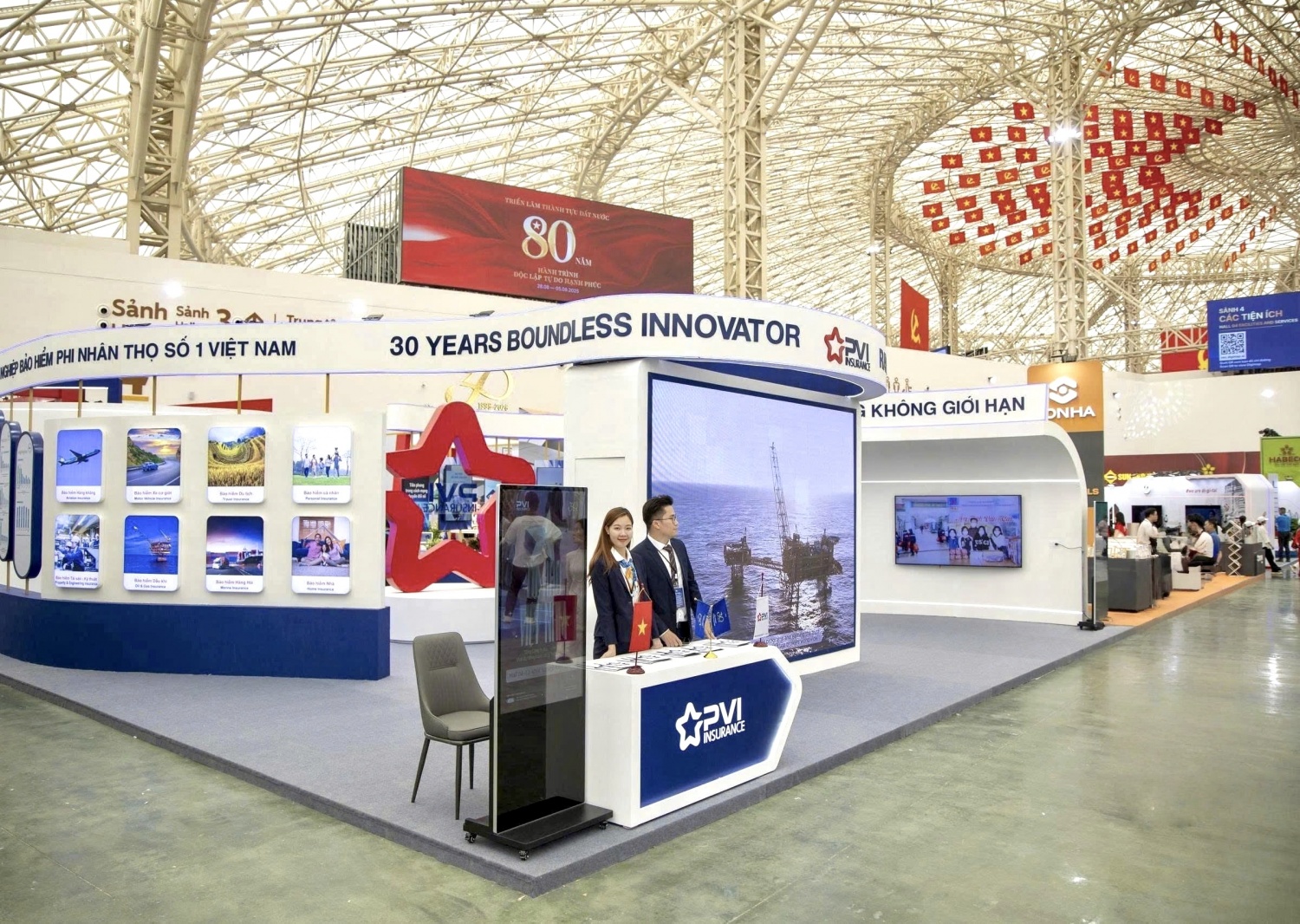 Không gian gian hàng của Bảo hiểm PVI tại sự kiện Triển lãm thành tựu đất nước 80 năm