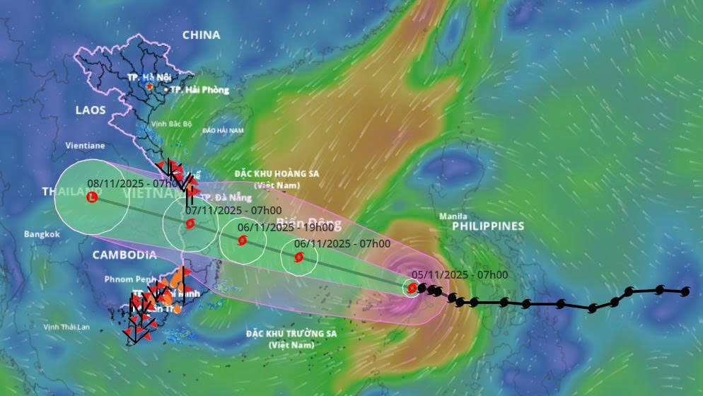 Bão Kalmaegi đổ bộ Biển Đông, cường độ trong ngày 5/11 có thể mạnh cấp 14, giật cấp 17