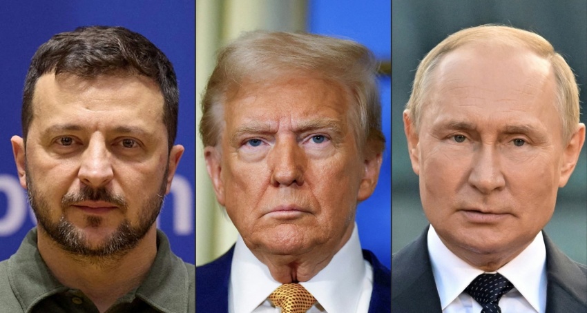 (Từ trái sang) Tổng thống Ukraine Volodymyr Zelensky, Tổng thống Mỹ Donald Trump và Tổng thống Liên bang Nga Vladimir Putin.