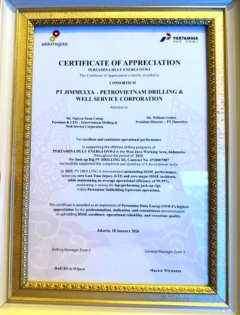 Giàn PV DRILLING II và PV DRILLING III được khách hàng Pertamina vinh danh