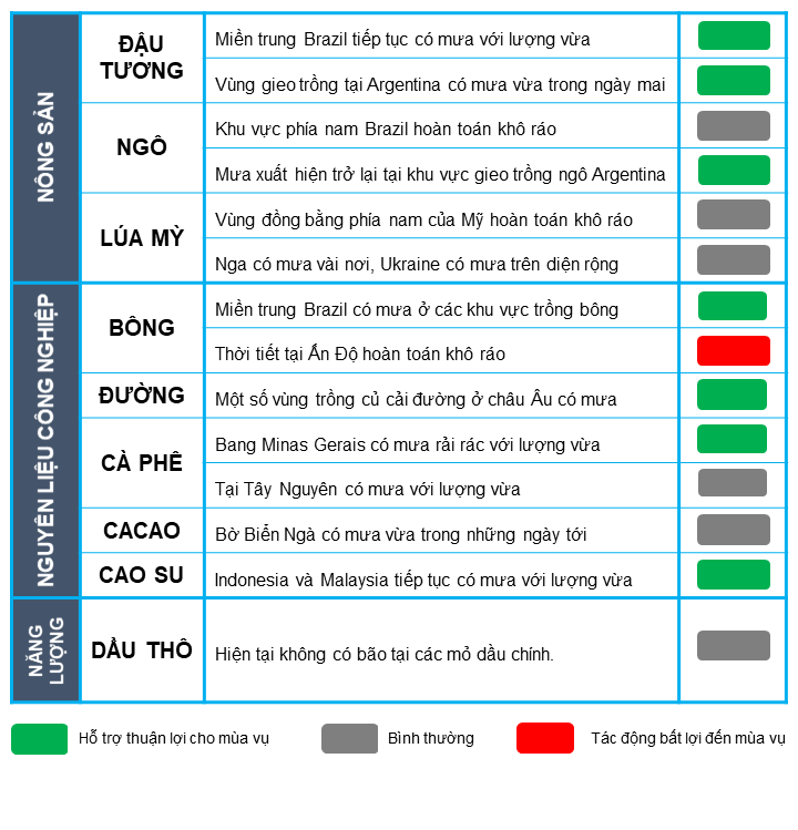 Nam Mỹ tiếp tục có mưa trên diện rộng trừ miền nam Brazil ảnh hưởng như thế nào đến nông sản?