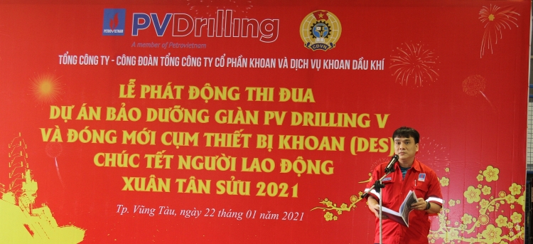 PV Drilling tổ chức Lễ phát động thi đua cao điểm giàn khoan PV DRILLING V và chúc Tết xuân Tân Sửu năm 2021 PV Drilling phát động thi đua cao điểm dự án đóng mới cụm thiết bị khoan (DES) và bảo dưỡng/tái khởi động giàn PV DRILLING V- chúc Tết NLĐ