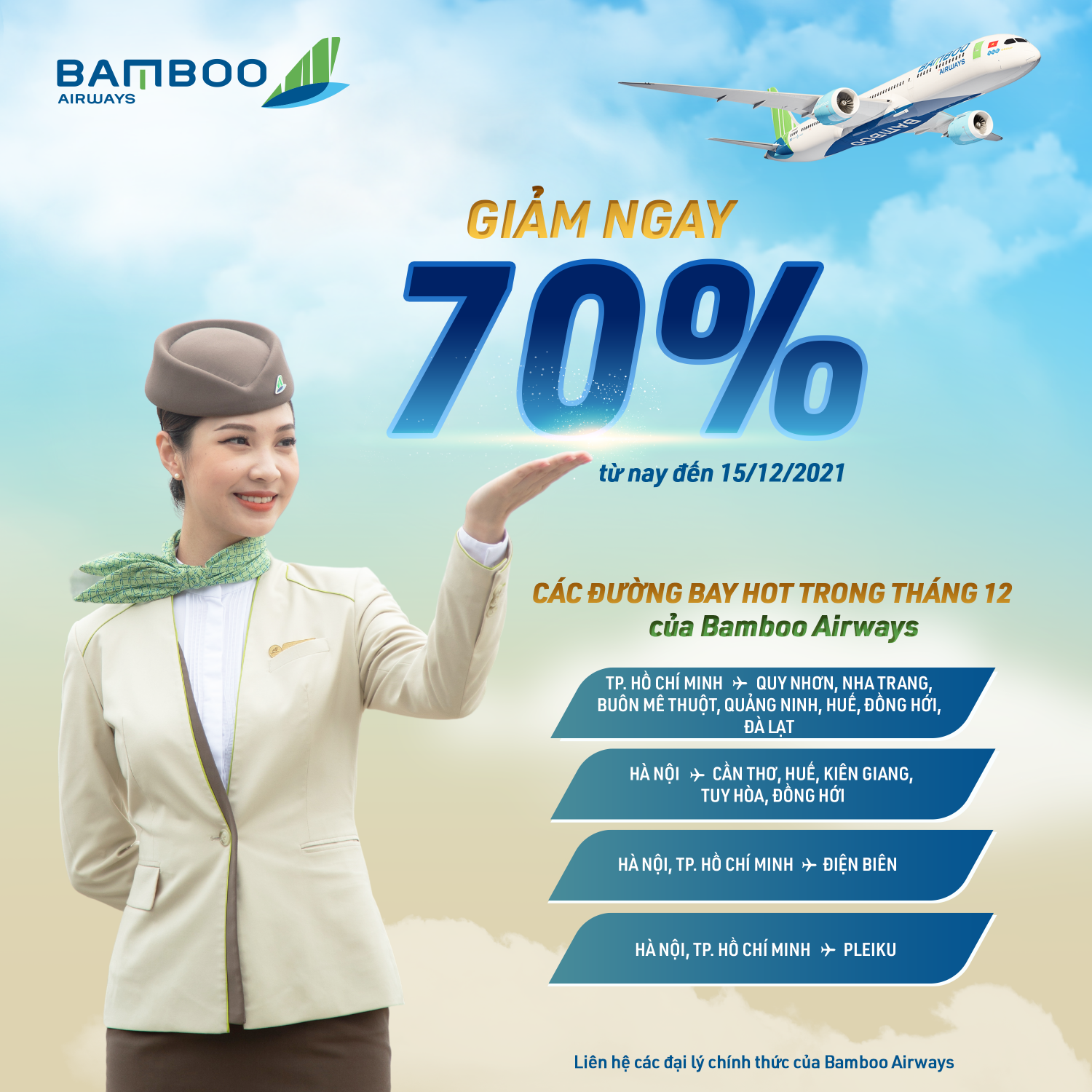 Tri ân cuối năm, Bamboo Airways giảm ngay 70% giá vé các đường bay ‘hot’