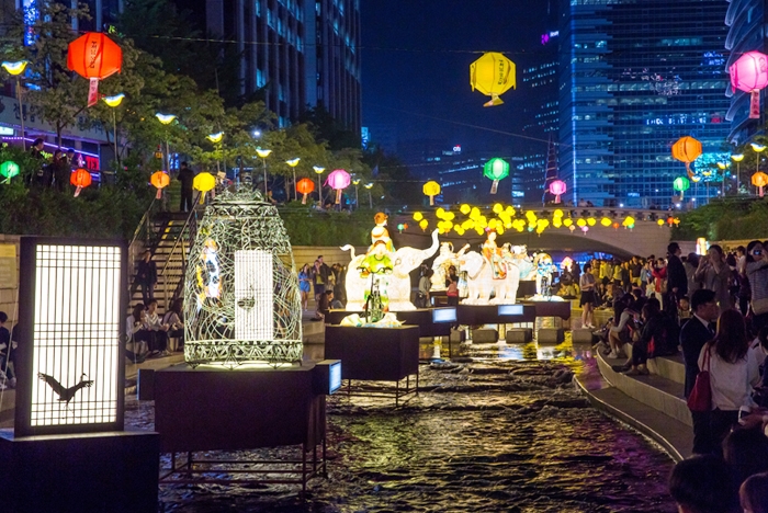 hoa vao khong khi soi dong cua cho dem seoul